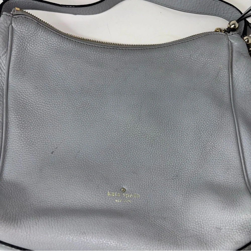 KATE SPADE Grey Pebble Leather Hobo Shoulder Bag Crossbody